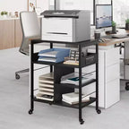 3-Tier Mobile Printer Stand with Charging Station & Storage Shelf - Rolling Desk Organizer for Home Office, Kitchen,Living Room