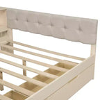 Lit plateforme double Clihome en bois avec étagères de rangement, tiroirs, station de recharge et tête de lit rembourrée