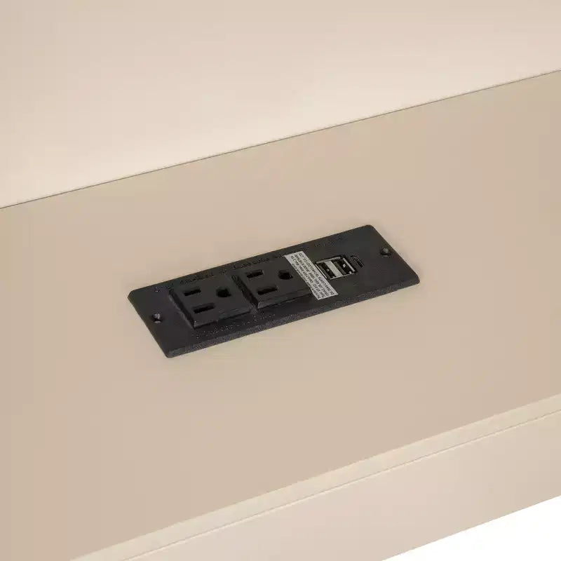 Lit plateforme double Clihome en bois avec étagères de rangement, tiroirs, station de recharge et tête de lit rembourrée