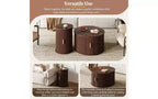 TUYOHW Ensemble de 2 tables basses à grain de bois, Table basse de rangement à porte tambour cannelée, Table d'appoint ronde cannelée, Table d'appoint haute et basse avec finition bois