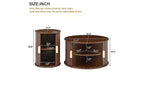 TUYOHW Ensemble de 2 tables basses à grain de bois, Table basse de rangement à porte tambour cannelée, Table d'appoint ronde cannelée, Table d'appoint haute et basse avec finition bois