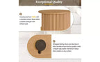 TUYOHW Ensemble de 2 tables basses à grain de bois, Table basse de rangement à porte tambour cannelée, Table d'appoint ronde cannelée, Table d'appoint haute et basse avec finition bois