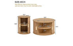TUYOHW Ensemble de 2 tables basses à grain de bois, Table basse de rangement à porte tambour cannelée, Table d'appoint ronde cannelée, Table d'appoint haute et basse avec finition bois