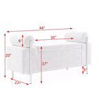 Banc de rangement élégant MAYEERTY rembourré, avec accoudoirs cylindriques et pieds en fer, pour couloir, salon, chambre, blanc