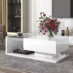 Table basse moderne avec tiroir, table d'appoint carrée pour canapé, table basse en bois avec étagères de rangement pour salon, bureau