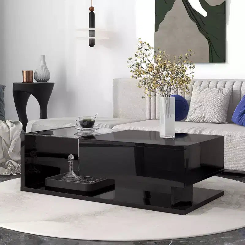 Table basse moderne avec tiroir, table d'appoint carrée pour canapé, table basse en bois avec étagères de rangement pour salon, bureau