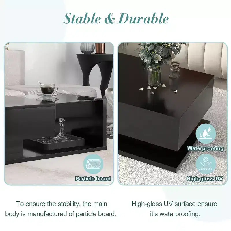 Table basse moderne avec tiroir, table d'appoint carrée pour canapé, table basse en bois avec étagères de rangement pour salon, bureau