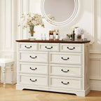 Commode de chambre Dyonery Farmhouse à 9 tiroirs, 132 cm de large, dessus en bois, organisateur de rangement pour chambre à coucher, salon, entrée