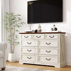 Commode de chambre Dyonery Farmhouse à 9 tiroirs, 132 cm de large, dessus en bois, organisateur de rangement pour chambre à coucher, salon, entrée
