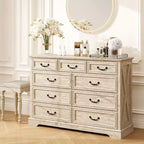 Commode de chambre Dyonery Farmhouse à 9 tiroirs, 132 cm de large, dessus en bois, organisateur de rangement pour chambre à coucher, salon, entrée