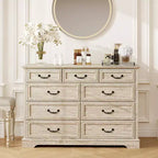 Dyonery Farmhouse 9 Drawer Dresser Chest, 52 Wide Wood Top Storage Organizer for Bedroom, Living Room, Entryway