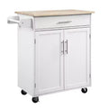 FAMYYT White Solid Rubber Wood Top 17.8 in. Kitchen Island Cart with 2 Door Cabinet and Drawers