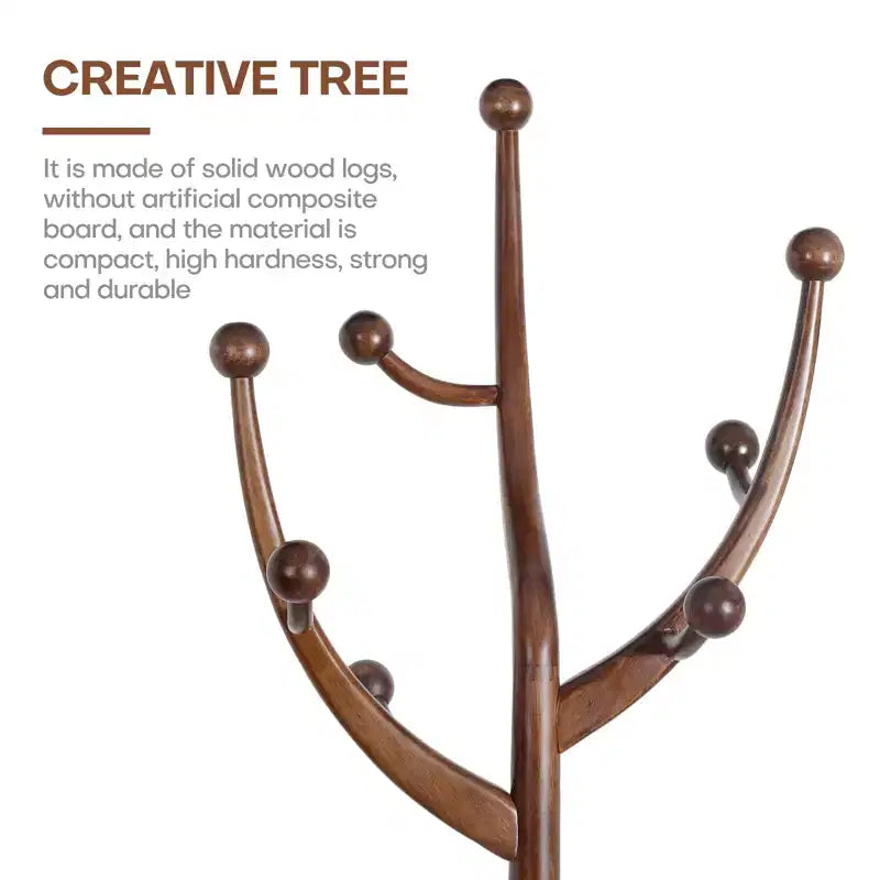Bekrvio Porte-Manteau sur Pied en Bois Massif, Support à Vêtements avec 8 Crochets en Forme de Branches d'Arbre, Base Sphérique Stable, 72,5 kg