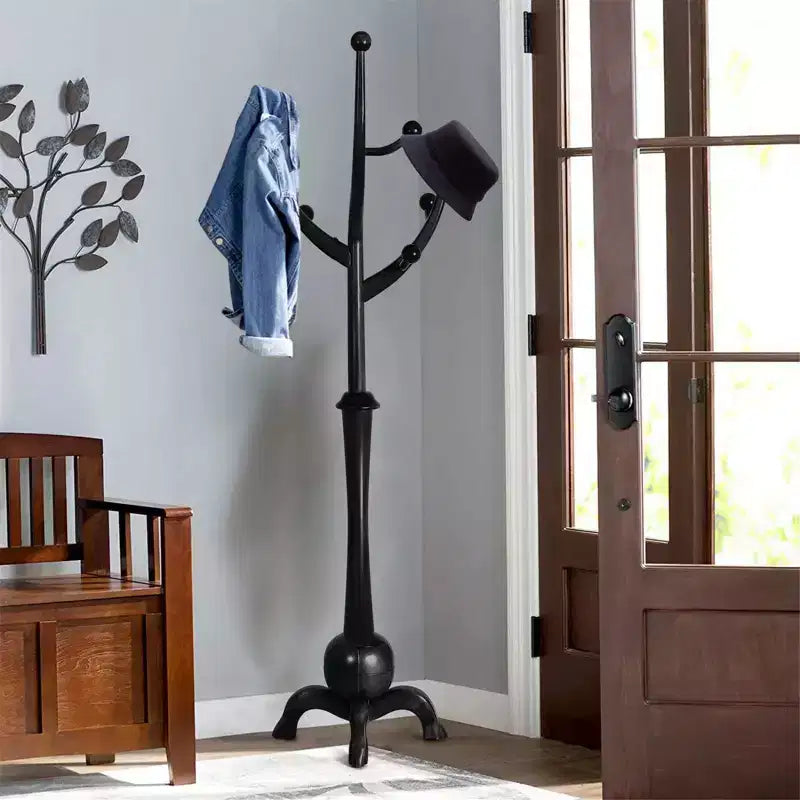Bekrvio Porte-Manteau sur Pied en Bois Massif, Support à Vêtements avec 8 Crochets en Forme de Branches d'Arbre, Base Sphérique Stable, 72,5 kg