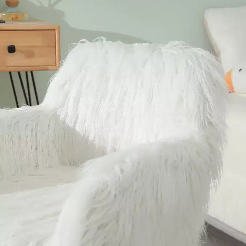 Chaise de maquillage TUYOHW en fausse fourrure, chaise de salle à manger latérale avec pieds en métal imitation hêtre, chaise d'appoint élégante pour salon, chambre, chambre d'amis, blanc
