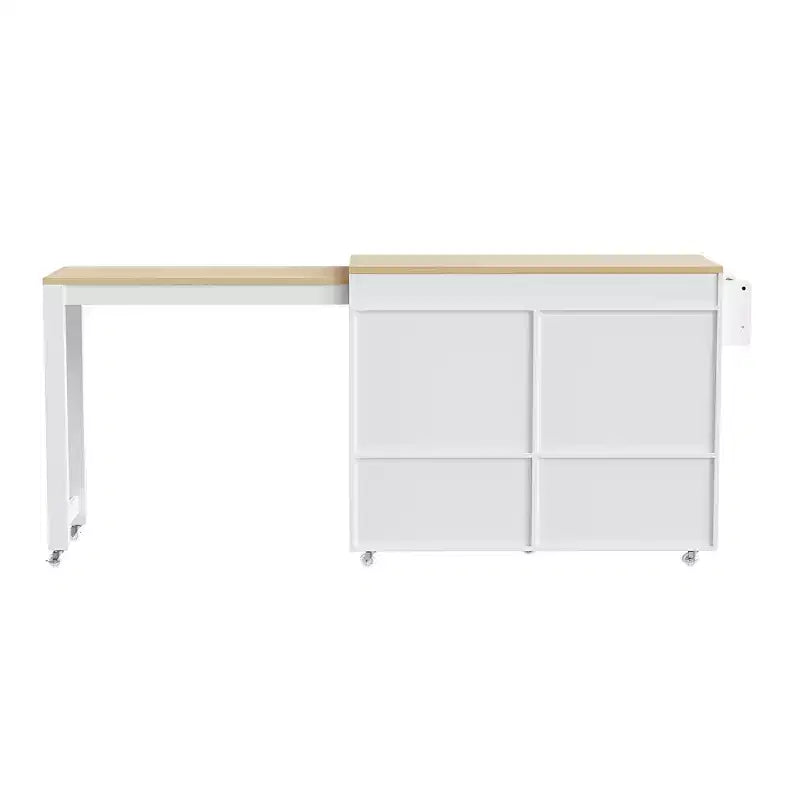 Bestier 75 Îlot de cuisine avec table à manger extensible, îlot de cuisine roulant sur roues avec porte-épices et 2 tiroirs, armoire à 4 portes