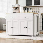 Bestier 75 Îlot de cuisine avec table à manger extensible, îlot de cuisine roulant sur roues avec porte-épices et 2 tiroirs, armoire à 4 portes