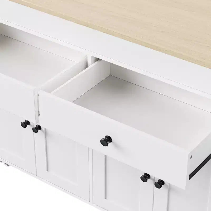 Bestier 75 Îlot de cuisine avec table à manger extensible, îlot de cuisine roulant sur roues avec porte-épices et 2 tiroirs, armoire à 4 portes