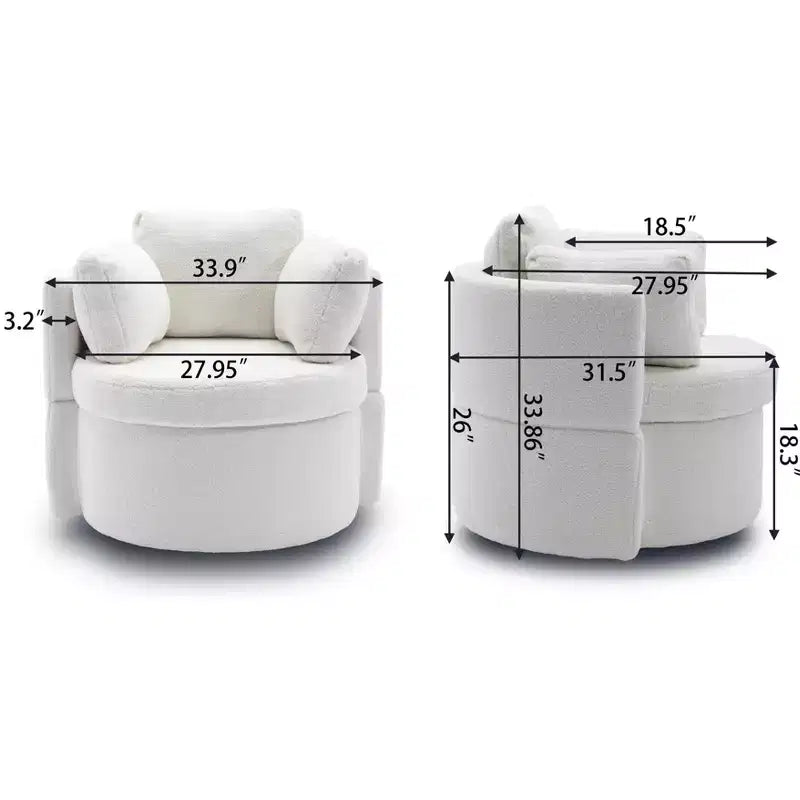 Fauteuil pivotant en tissu Teddy TUYOHW, fauteuil de salon rotatif avec 3 coussins décoratifs, base noire, rangement, coussin de dossier, fauteuil d'appoint pour salon, chambre à coucher