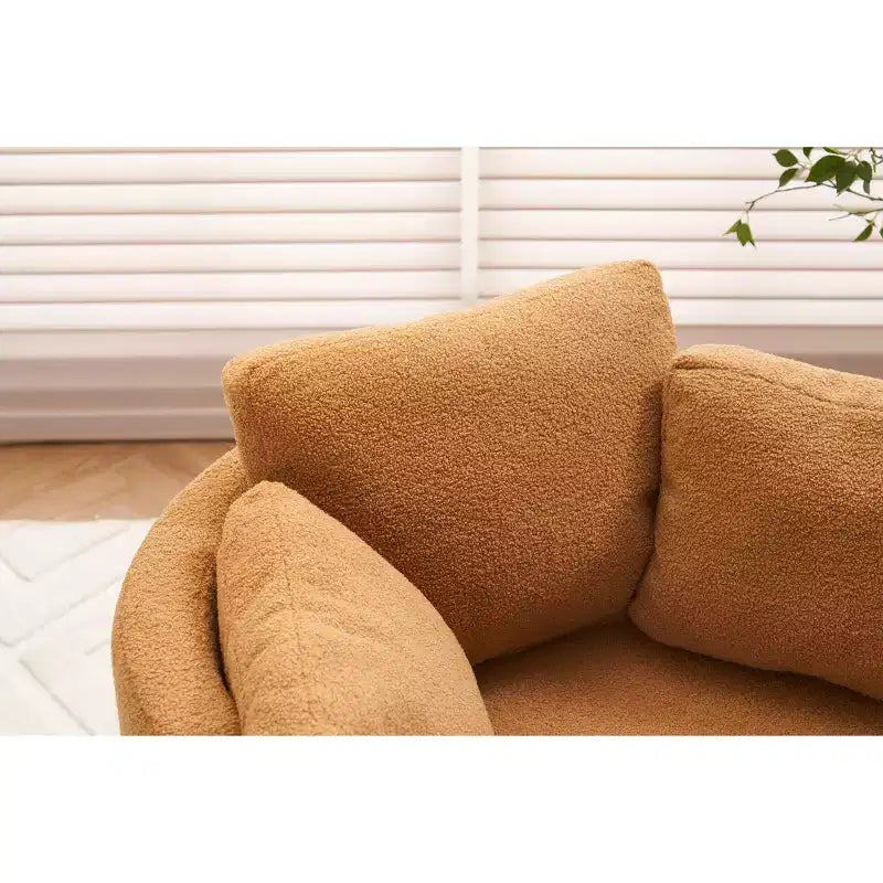 Fauteuil pivotant en tissu Teddy TUYOHW, fauteuil de salon rotatif avec 3 coussins décoratifs, base noire, rangement, coussin de dossier, fauteuil d'appoint pour salon, chambre à coucher