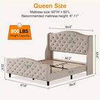 Cadre de lit Queen Size en velours COZONY avec tête de lit capitonnée à oreilles