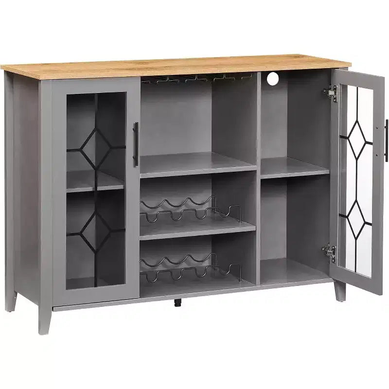 Meuble à Vins, Cave à Liqueurs avec Porte Vitrée et Range-Bouteilles, Table avec Rangement, Buffet à Liqueurs avec Étagères Réglables pour Salon