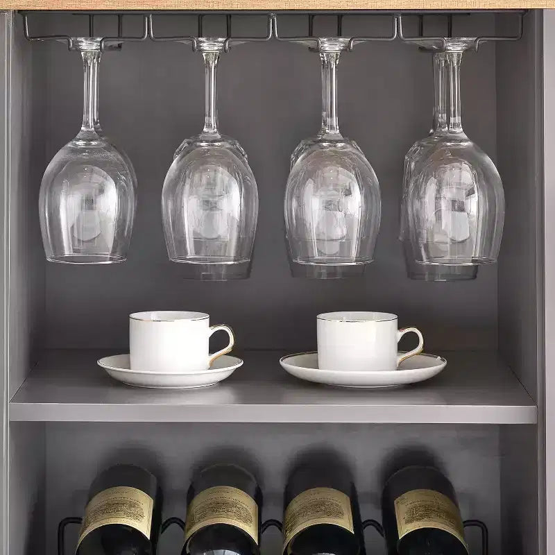 Meuble à Vins, Cave à Liqueurs avec Porte Vitrée et Range-Bouteilles, Table avec Rangement, Buffet à Liqueurs avec Étagères Réglables pour Salon