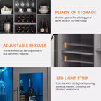 Meuble à Vins, Cave à Liqueurs avec Porte Vitrée et Range-Bouteilles, Table avec Rangement, Buffet à Liqueurs avec Étagères Réglables pour Salon