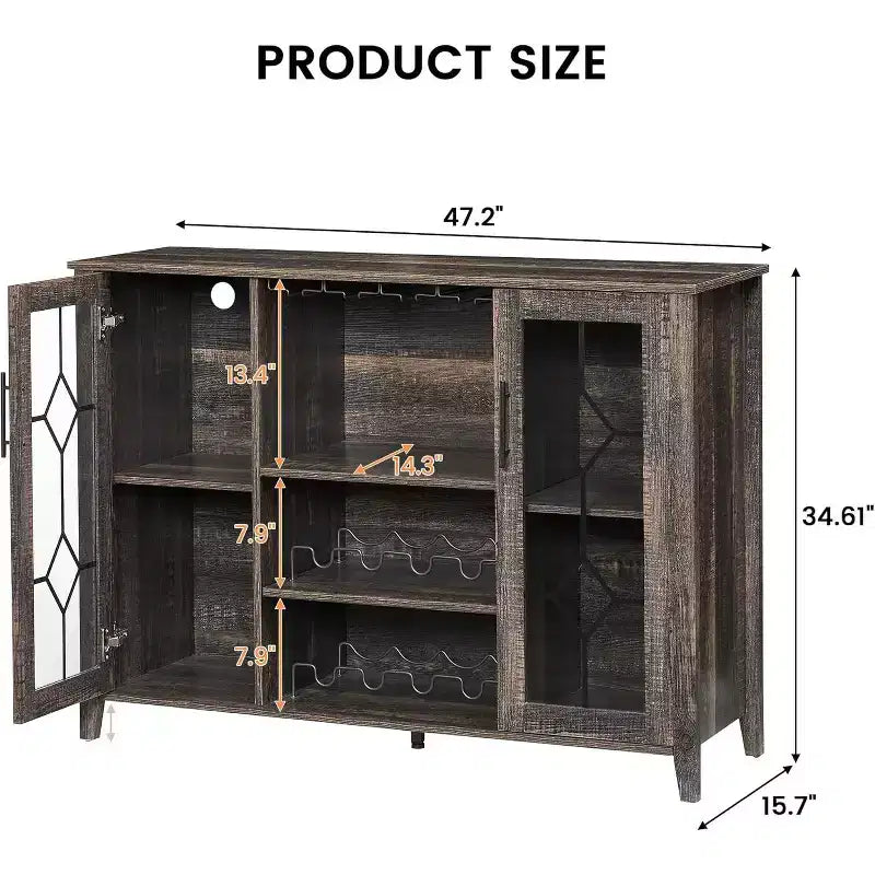 Meuble à Vins, Cave à Liqueurs avec Porte Vitrée et Range-Bouteilles, Table avec Rangement, Buffet à Liqueurs avec Étagères Réglables pour Salon