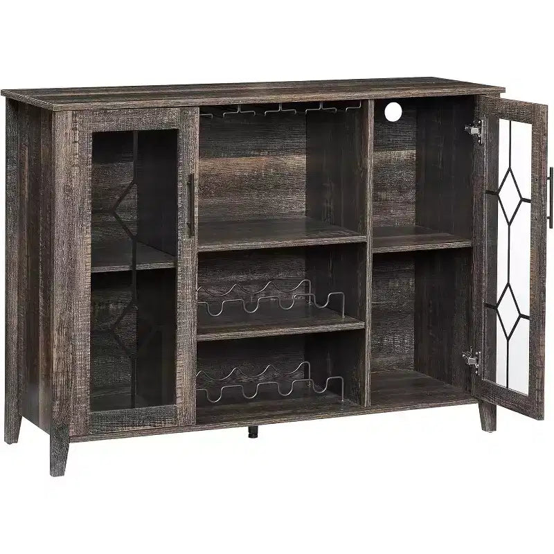Meuble à Vins, Cave à Liqueurs avec Porte Vitrée et Range-Bouteilles, Table avec Rangement, Buffet à Liqueurs avec Étagères Réglables pour Salon