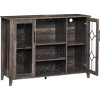 Meuble à Vins, Cave à Liqueurs avec Porte Vitrée et Range-Bouteilles, Table avec Rangement, Buffet à Liqueurs avec Étagères Réglables pour Salon