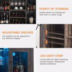 Meuble à Vins, Cave à Liqueurs avec Porte Vitrée et Range-Bouteilles, Table avec Rangement, Buffet à Liqueurs avec Étagères Réglables pour Salon