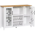 Meuble à Vins, Cave à Liqueurs avec Porte Vitrée et Range-Bouteilles, Table avec Rangement, Buffet à Liqueurs avec Étagères Réglables pour Salon