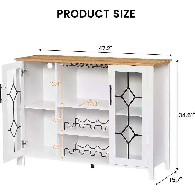Meuble à Vins, Cave à Liqueurs avec Porte Vitrée et Range-Bouteilles, Table avec Rangement, Buffet à Liqueurs avec Étagères Réglables pour Salon