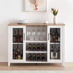 Meuble à Vins, Cave à Liqueurs avec Porte Vitrée et Range-Bouteilles, Table avec Rangement, Buffet à Liqueurs avec Étagères Réglables pour Salon
