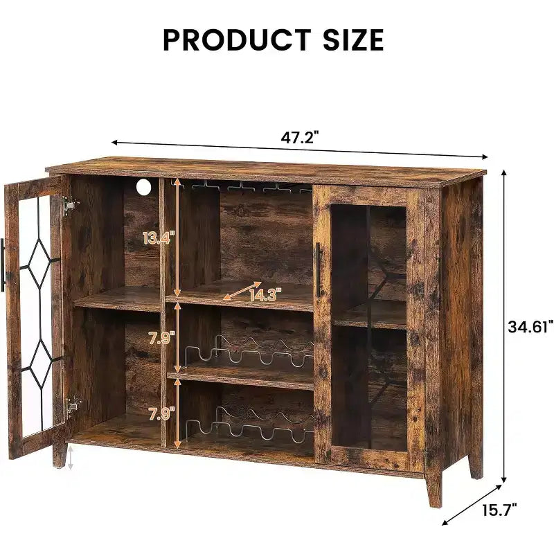 Meuble à Vins, Cave à Liqueurs avec Porte Vitrée et Range-Bouteilles, Table avec Rangement, Buffet à Liqueurs avec Étagères Réglables pour Salon
