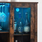 Meuble à Vins, Cave à Liqueurs avec Porte Vitrée et Range-Bouteilles, Table avec Rangement, Buffet à Liqueurs avec Étagères Réglables pour Salon