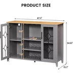 Meuble à Vins, Cave à Liqueurs avec Porte Vitrée et Range-Bouteilles, Table avec Rangement, Buffet à Liqueurs avec Étagères Réglables pour Salon