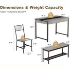 Ensemble table à manger 4 pièces pour 4 personnes, ensemble de table de cuisine rectangulaire avec 2 chaises et 1 banc, tiroirs double face pour salle à manger, cuisine, jardin