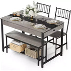 Ensemble table à manger 4 pièces pour 4 personnes, ensemble de table de cuisine rectangulaire avec 2 chaises et 1 banc, tiroirs double face pour salle à manger, cuisine, jardin