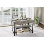 Ensemble table à manger 4 pièces pour 4 personnes, ensemble de table de cuisine rectangulaire avec 2 chaises et 1 banc, tiroirs double face pour salle à manger, cuisine, jardin