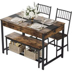Ensemble table à manger 4 pièces pour 4 personnes, ensemble de table de cuisine rectangulaire avec 2 chaises et 1 banc, tiroirs double face pour salle à manger, cuisine, jardin