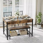 Ensemble table à manger 4 pièces pour 4 personnes, ensemble de table de cuisine rectangulaire avec 2 chaises et 1 banc, tiroirs double face pour salle à manger, cuisine, jardin