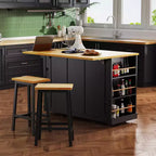 Îlot de cuisine, Chariot roulant avec prise électrique, Extension rabattable, 5 roues, 3 tiroirs, porte et étagère de rangement intérieure pour salle à manger