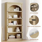 Acekool Étagère de bibliothèque arquée à 5 niveaux, bibliothèque rustique en bois de style ferme avec protections d'angle en métal, pour le salon