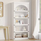 Acekool Étagère de bibliothèque arquée à 5 niveaux, bibliothèque rustique en bois de style ferme avec protections d'angle en métal, pour le salon