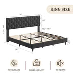 Cadre de lit plateforme COZONY King Size avec tête de lit capitonnée, support à lattes en bois, pas besoin de sommier tapissier