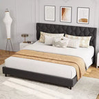 Cadre de lit plateforme COZONY King Size avec tête de lit capitonnée, support à lattes en bois, pas besoin de sommier tapissier
