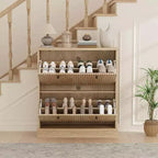 Meuble à chaussures avec 2 tiroirs basculants, meuble à chaussures en bois cannelé dissimulé avec étagère réglable, meuble de rangement à chaussures autoportant pour entrée ou couloir