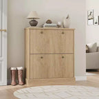 Meuble à chaussures avec 2 tiroirs basculants, meuble à chaussures en bois cannelé dissimulé avec étagère réglable, meuble de rangement à chaussures autoportant pour entrée ou couloir
